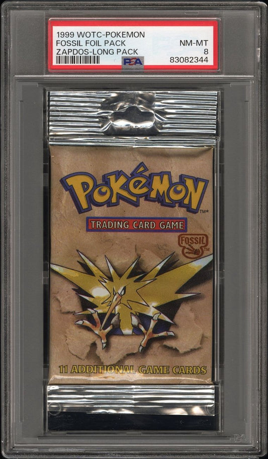 1999 WOTC Pokemon - Unlimited - Fossil Booster Foil Pack (Zapdos) PSA 8